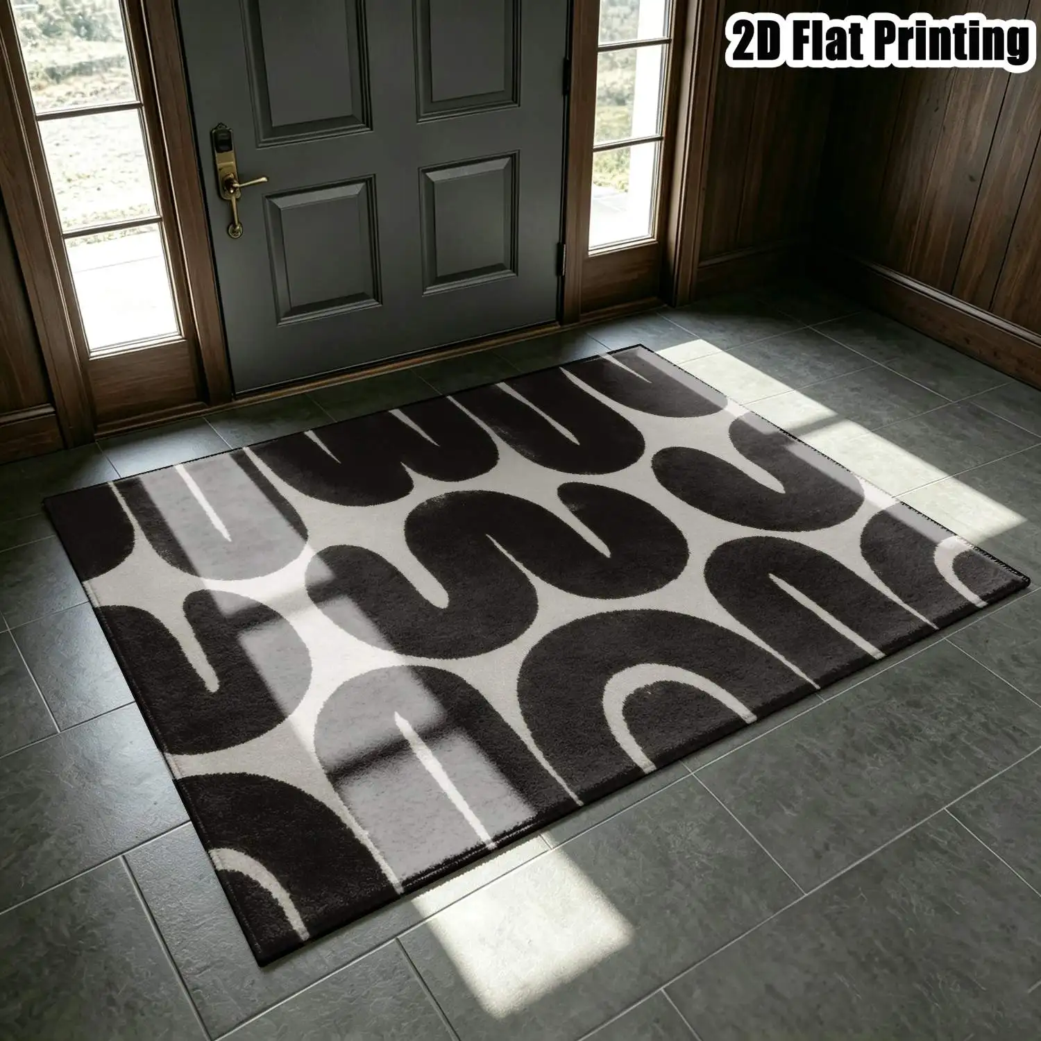 1Pc 2D Printed Black White Abstract Art Nordic/Instagram Style Modern Minimalist Geometric Striped Carpet, Multi-Size Machine Washable Home Decor Mat for Entrance, Dining, Foyer, Living Room, Bedroom