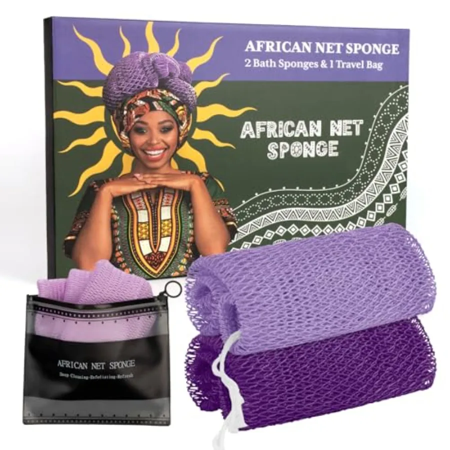 

African Net Sponge Authentic with Handles Set of 2 African Exfoliating Net Sponge Exfoliating Body Scrubber Bath Sponge - Bathi