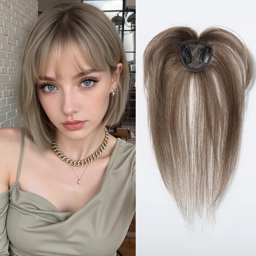 100% adornos de cabello humano Remy con flequillo, postizos marrones ombré, flequillo fino 3D para mujeres, cabello fino, Clip de adorno de cabello humano Real