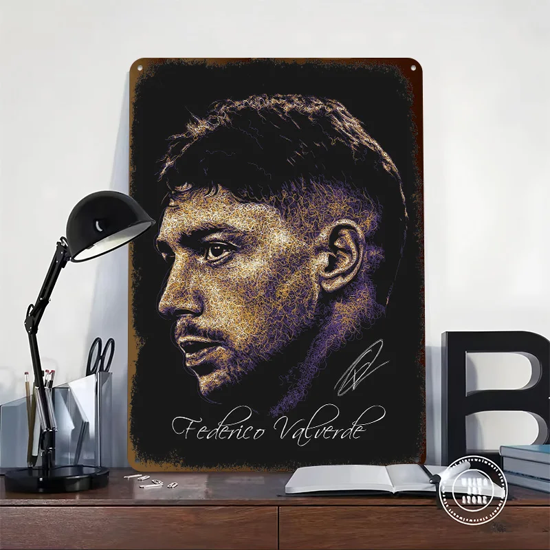 Federico Valverde Portrait 3D Texture Metal Poster Customized Wall Art Tin Sign Gift for Mancave Home Decoration Gaming House