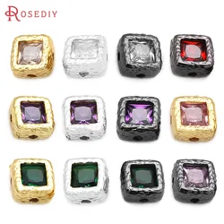 6PCS Brass Zircon Square Shape Spacer Beads Bracelets Beads High Quality Diy Jewelry Accessories Making Rosediy official-website