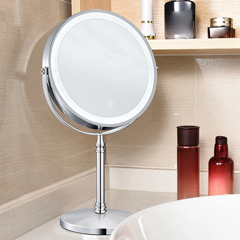 1Set 10X LED Mirror Rechargeable Make Up Mirror Magnification Cosmetic Mirror 2 Side Adjustable With 3 Colors C