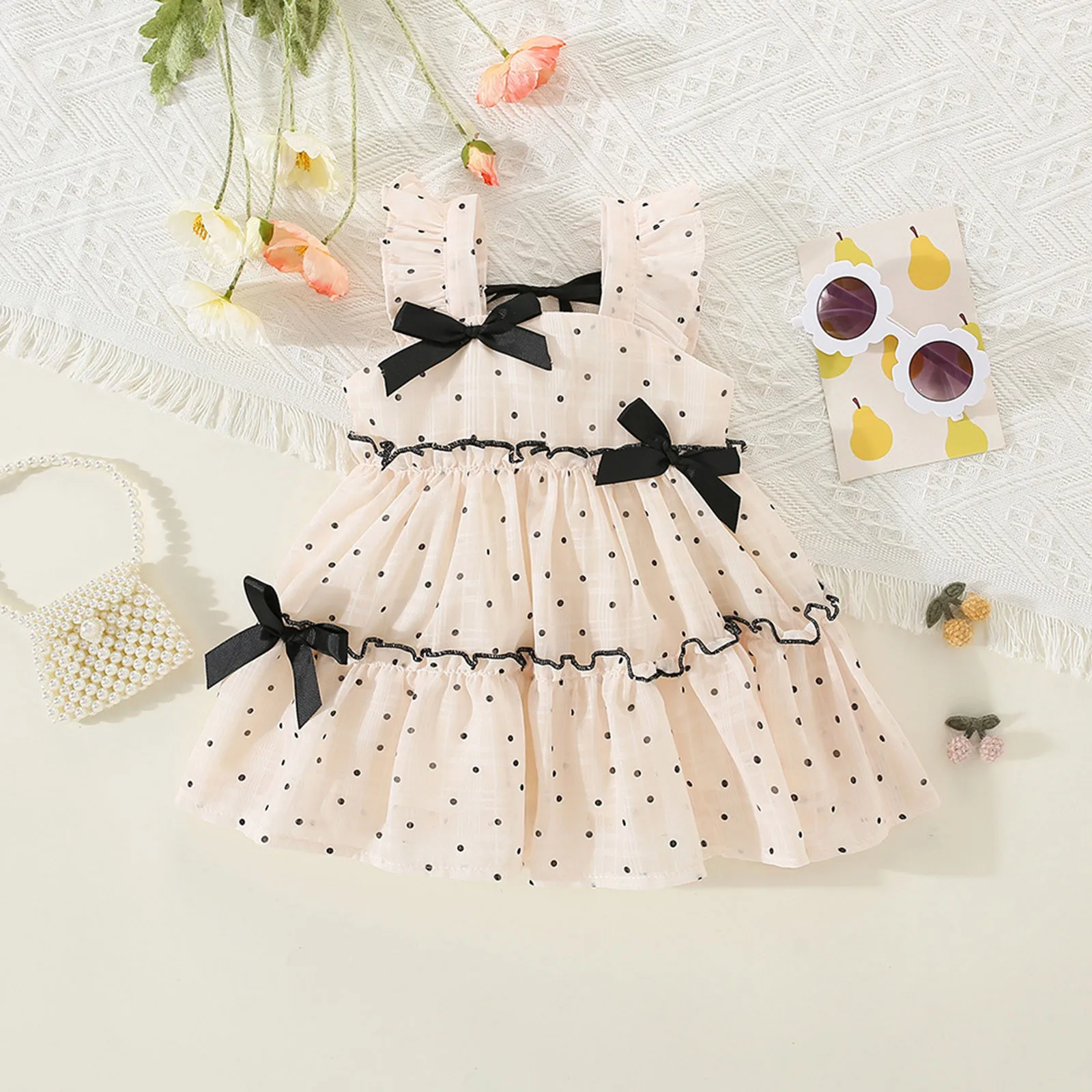 Bow Knot Sweet Baby Girl Dress Sleeveless Polka Dot Summer Toddler Childrens Clothes Birthday Party Princess Dress 0 1 2 3 Years