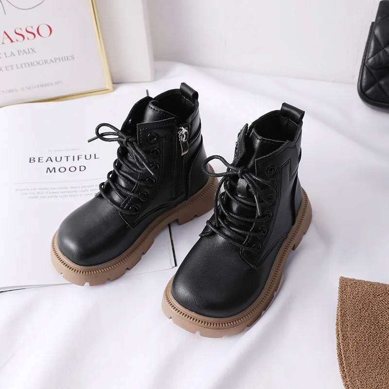 Kids Boots Fashion Soft Leather Girls Shoes Spring Autumn British Style Black Children Ankle Boots Toddler Boys Sneakers Ботинки