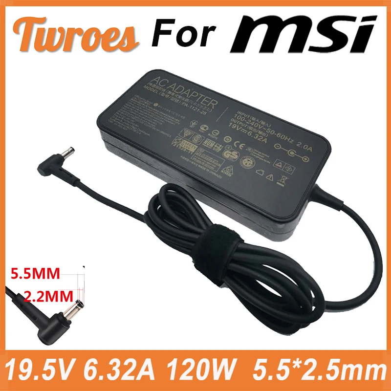 Zasilacz do laptopa 19V 6.32A 5.5*2.5mm 120W dla MSI GE70 GE60 GE72 GS70 GP60 GX60 A12-120P1A A120A010L ładowarka Notbook zasilacz