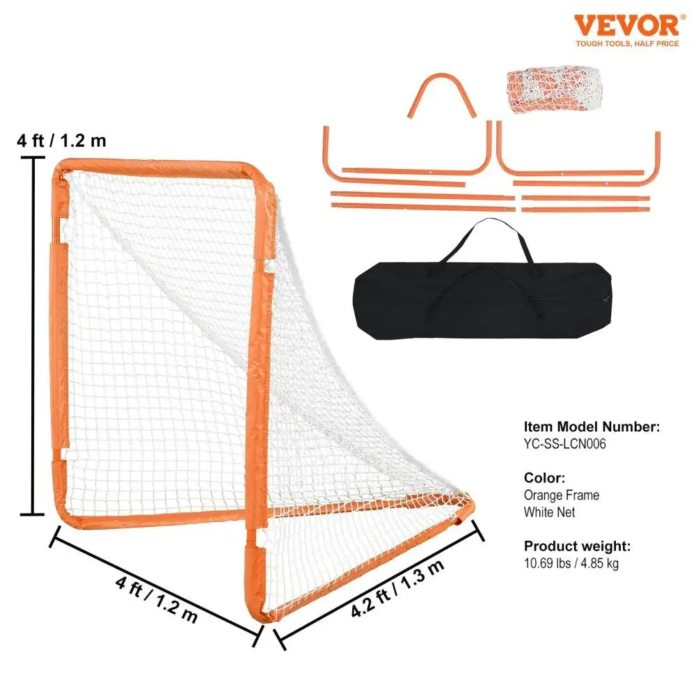 4FT for youth LACROSSE GOAL FOLDING IRON FRAME BACKYARD TRAINING KIDS QUICK SETUP PORTABLE ORANGE