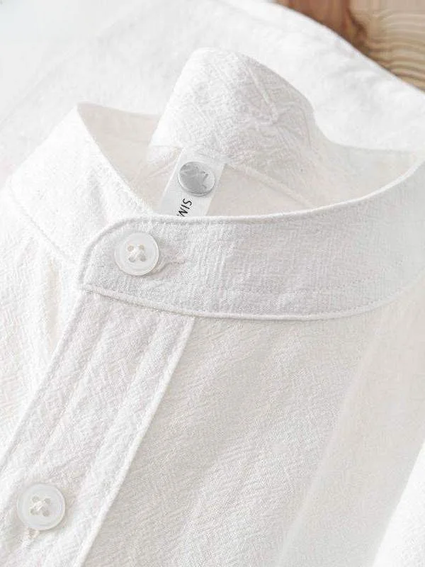 

New Chinese Sle Men's Summer irt Loose Five-Quarter Sve Henry Collar ort Sve Wide Ne Vintage Sle M Garment