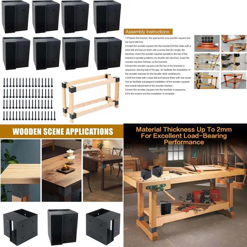 

Industrial-Strength Workbench Bracket Set - 8 Packs of 3-Way Angle Brackets for Sturdy Workbenches, Workstations, and Garage Sto