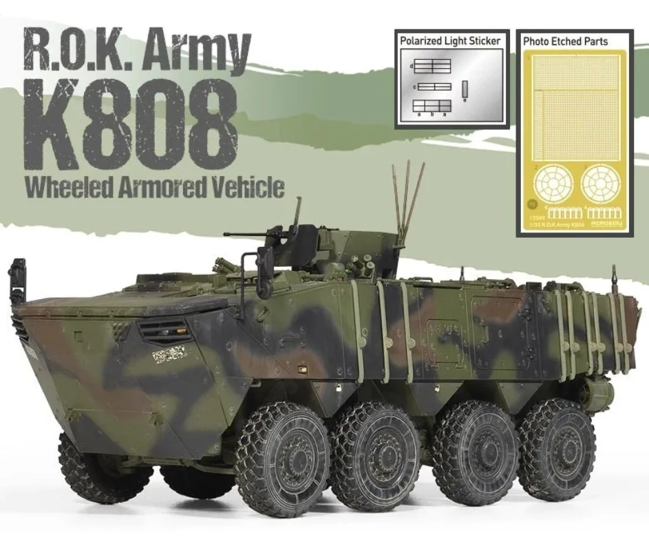 Academy 13569 1/35 Modern Korea K808 Baekho 8x8 Amphibious Wheeled Vehicle Plastic Model Kit with PE Parts & Livery Decals