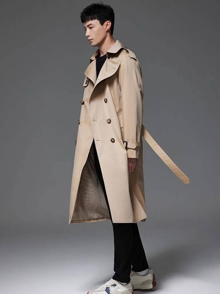 British Style Mens Belt Long Trench Coat Loose Fit Double Breasted Windbreaker Autumn Waterproof Outerwear Overcoat Big Size 6XL 3 British Style Mens Belt Long Trench Coat Loose Fit Double Breasted Windbreaker Autumn Waterproof Outerwear Overcoat Big Size 6XL 3