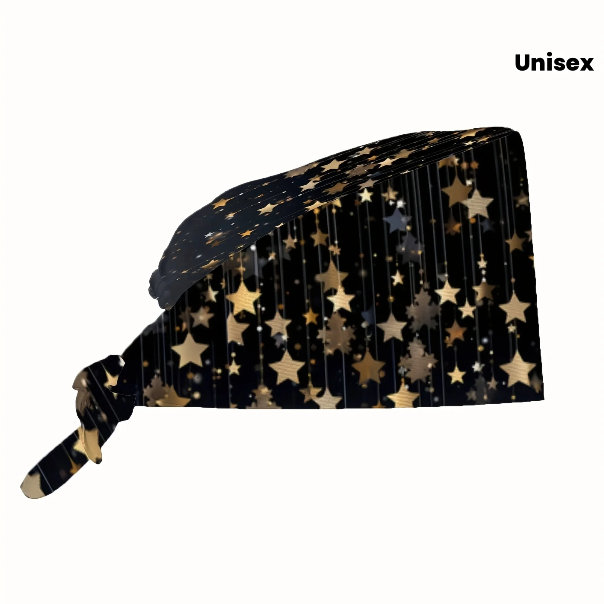 Unisex Adjustable Work Cap Lightweight Dustproof Tie-Back Nurse Hat for Men Women Golden Stars Glittering Strand on Dark