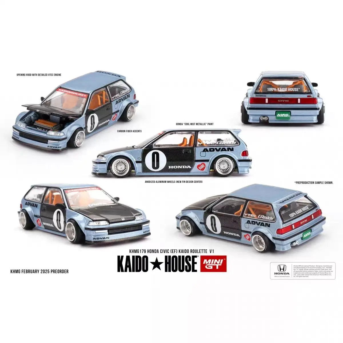 Kaido House XMINIGT 1:64 Civic EF NR.179 Model Samochodu Wykonany z Odlewu Stopu Metalu, Kolekcja Zabawek Samochodowych, Prezent na Boże Narodzenie dla Chłopca