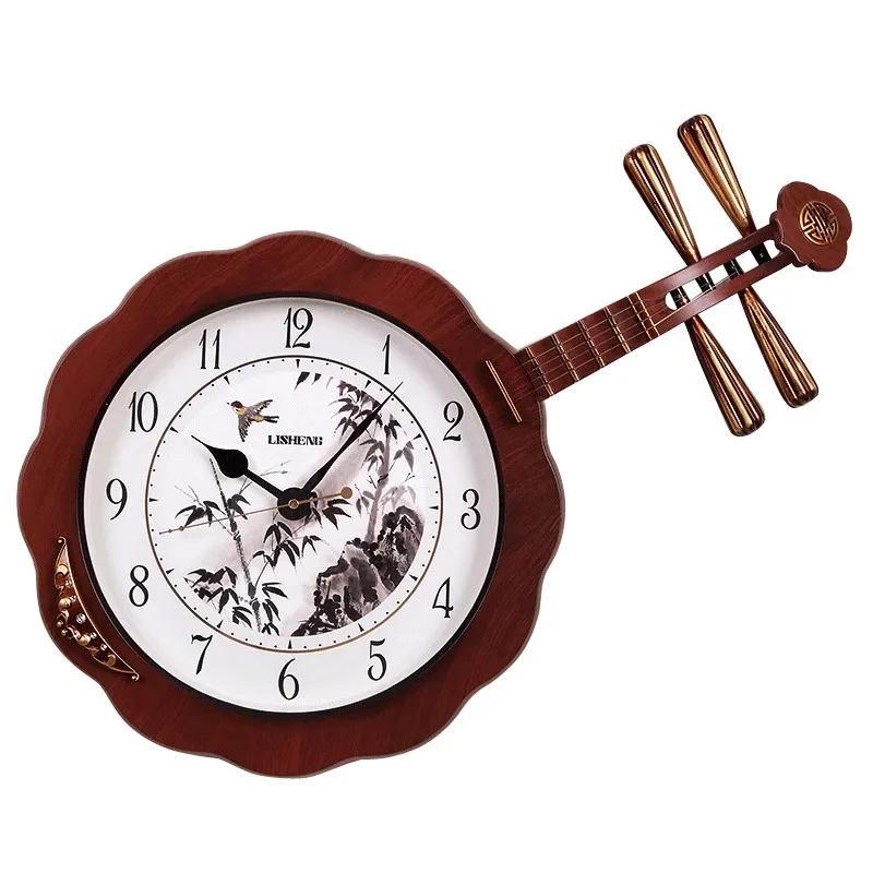 

New Chinese Pipa Wall Clock Creative Living Room Decorative Home Silent Art Personalized Large Classical