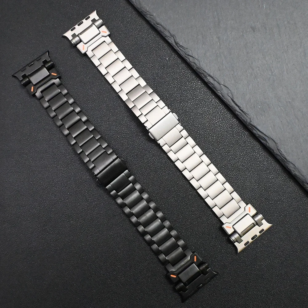 สายข้อมือโลหะไทเทเนียมผู้ชายสำหรับสายคาด Apple Watch อัลตร้า2 49มม. 45มม. 44มม. 42มม. สายรัดหรูหรา iWatch Series 9 8 7 6 5 4 SE 3