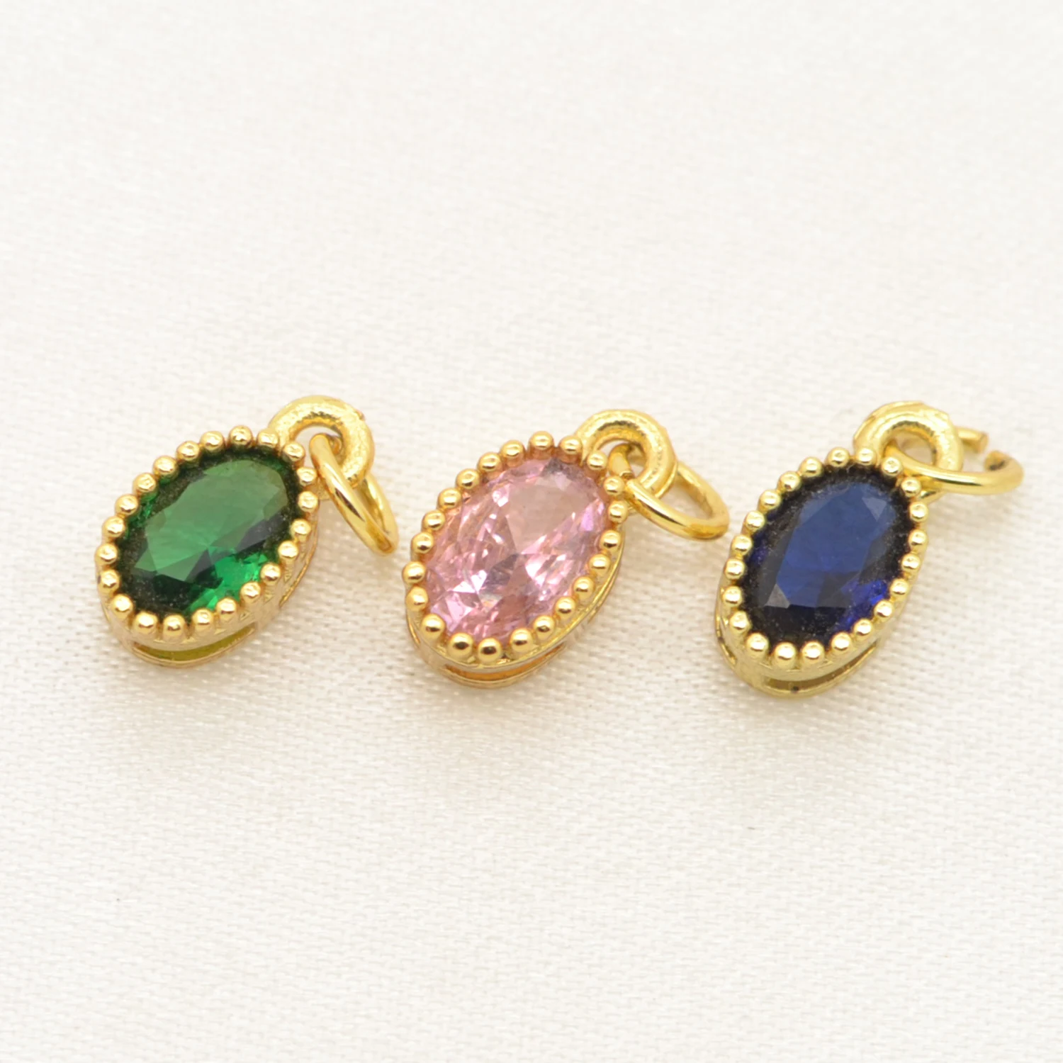 Oval Shape Cubic Zirconia Charms for Women's Necklace Earrings Making Material Gold Color Edged Crystal Pendant Fine Jewelry