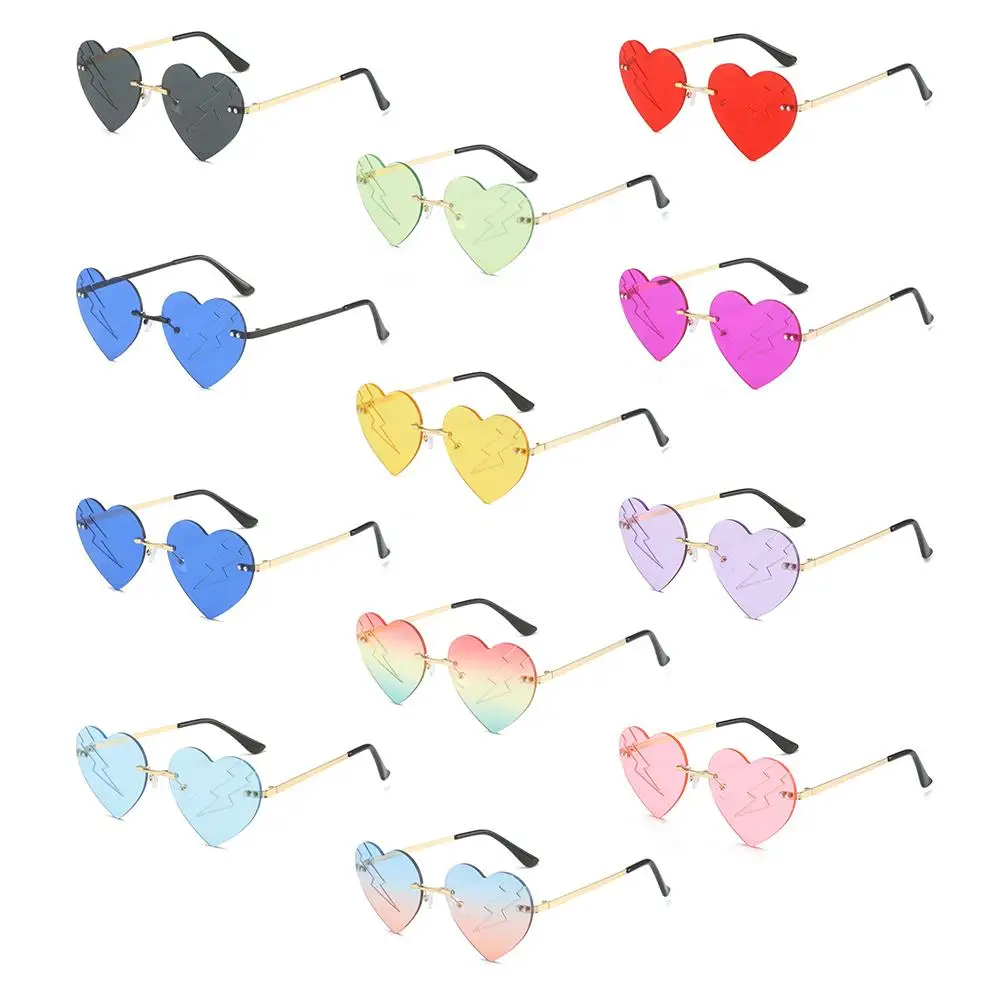 Cut-Edge Halloween Glasses Frameless Metal Lightning Heart Sunglasses Ocean Lens Party and Masquerade Gradient Heart Shades