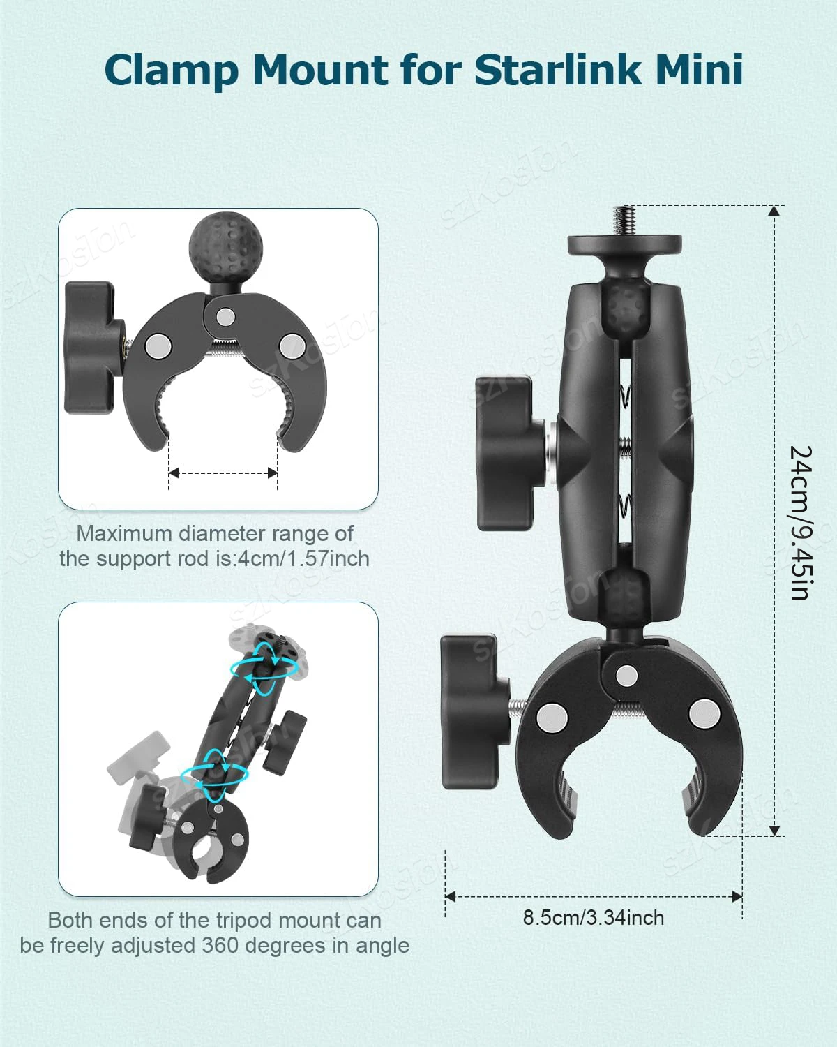 For Starlink Mini Clamp Mount Adjustable for Starlink Mini Pole Mount for 2024/2025 Version Pipe Adapter for RV Car