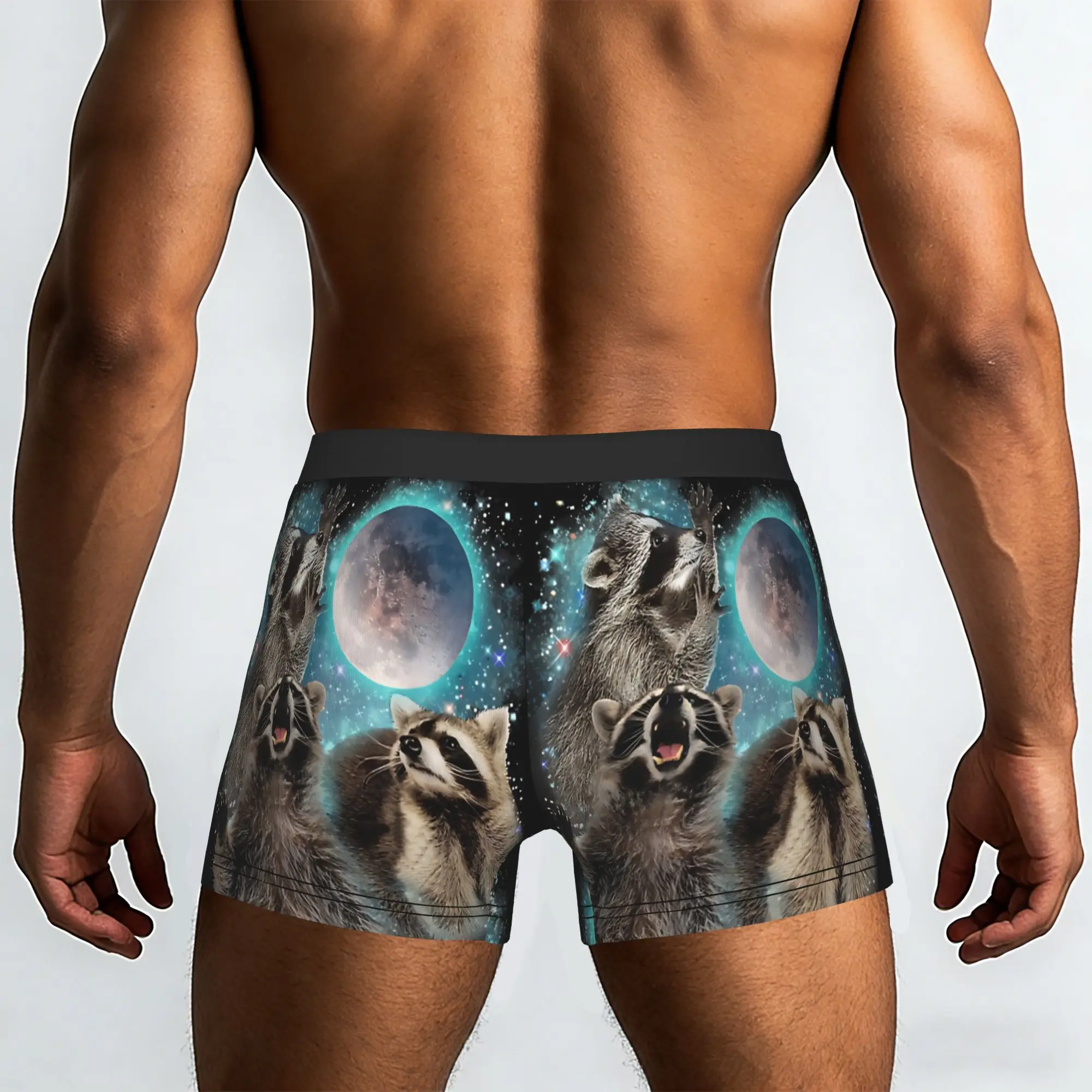 Anarchy 3 Racoon Moon Howling Head Funny   raccoon Underpants Homme Panties Men's Underwear Print Shorts Boxer Briefs