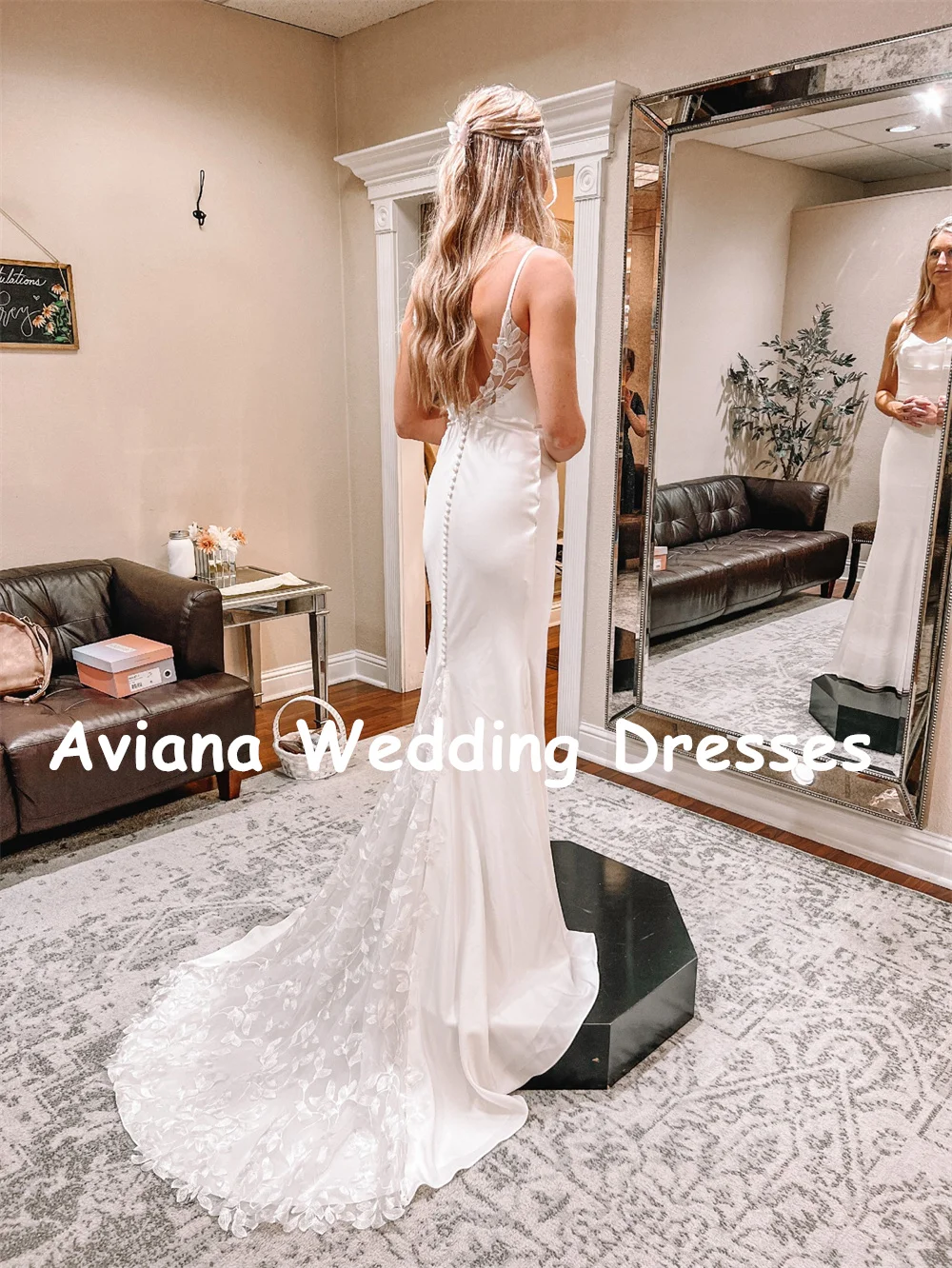 Aviana elegante Crepe Cowl Neck abiti da sposa a sirena per spose spalline senza maniche Backless Beach Boho abito da sposa