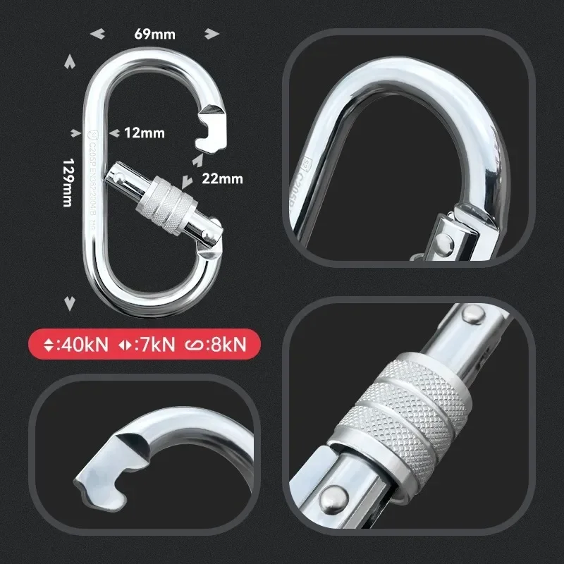 40KN Steel Wire‑Gate Carabiner, Large Opening O‑Shape Quickdraw Hook For Outdoor Rock Climbing Mountaineering Safety