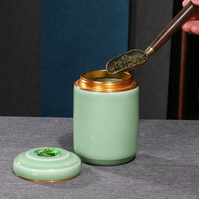 Sealed Alloy Ceramic Storage Jars Portable Tea Tins Crafts Desktop Room Decoration