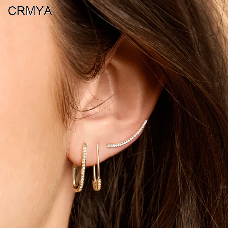 

CRMYA Gold-color Hoop Earrings for Women Vintage Piercing CZ Zircon Ear Buckle Hoop Earrings 2023 Women Jewelry Wholesale