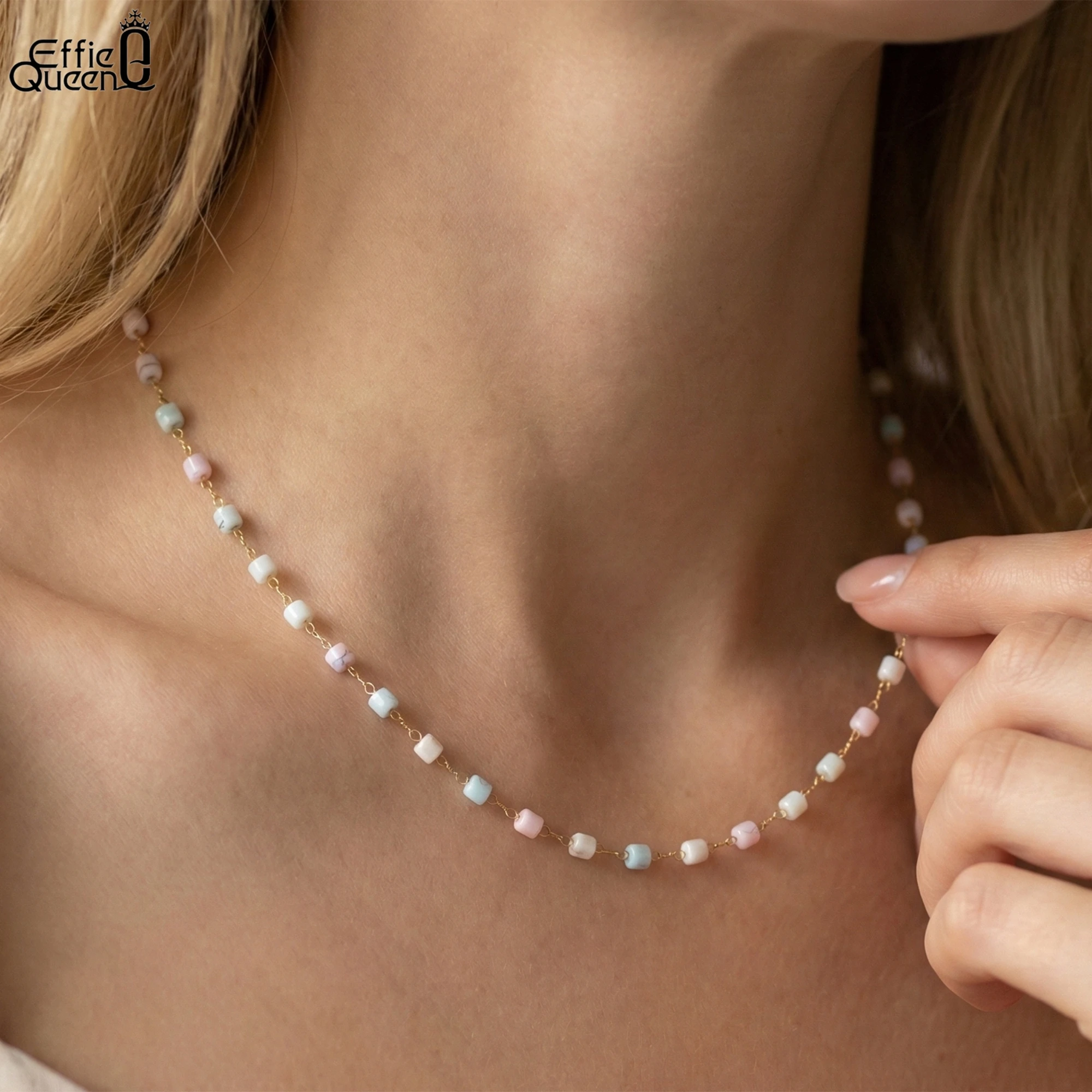 

EFFIE QUEEN Ожерелье-чокер из нержавеющей стали с квадратной цепочкой и золотым покрытием 18 карат, натуральные украшения для женщин, подарок на день рождения или вечеринку STMN01