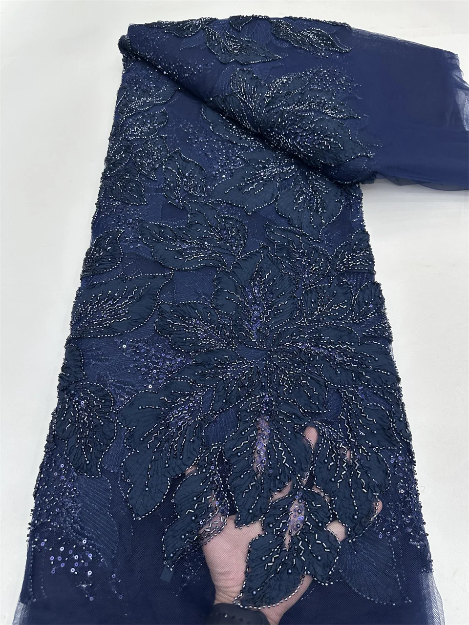

African Beads Lace Fabrics Latest Sequin Lace Fabric 5 Yards High Quality 2026 Lace Fabric Nigerian Wedding Dress For Woman