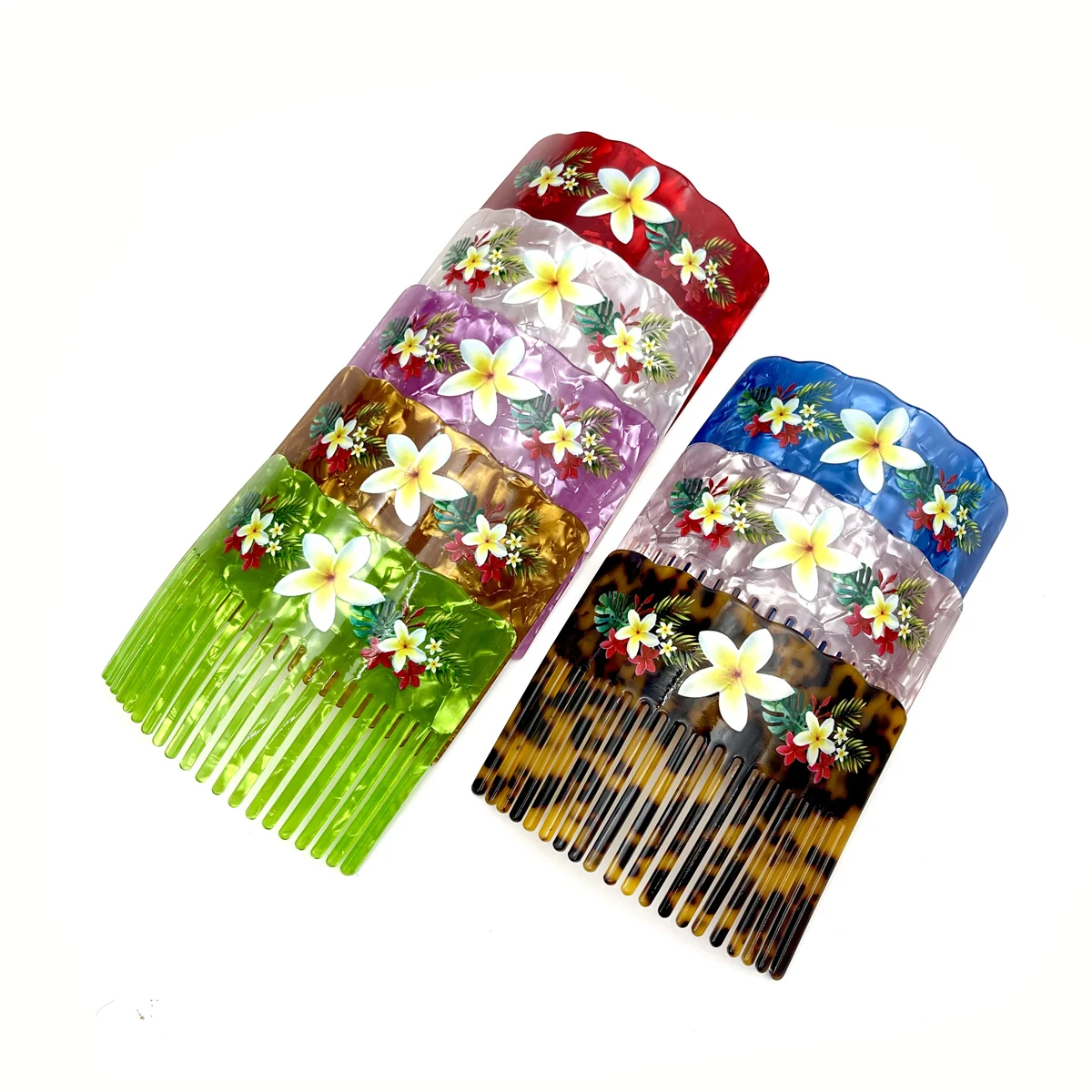 

Модные 8-ярусные цветные расчески с цветочным принтом, ацетатные акриловые расчески для волос для женщин и девочек