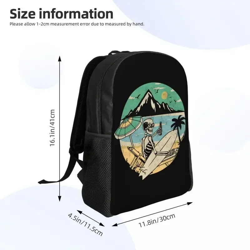 Summer Beach Surfer Skull Travel Backpack Women Men School Computer Bookbag Surfing College Student Daypack Bags