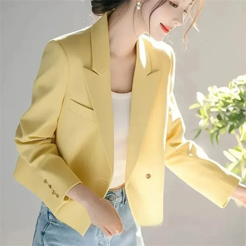 Giacca da donna in stile piccolo e profumato con blazer giallo latte per donna Primavera 2025 Giacca corta da donna di nuova moda con fodera superiore