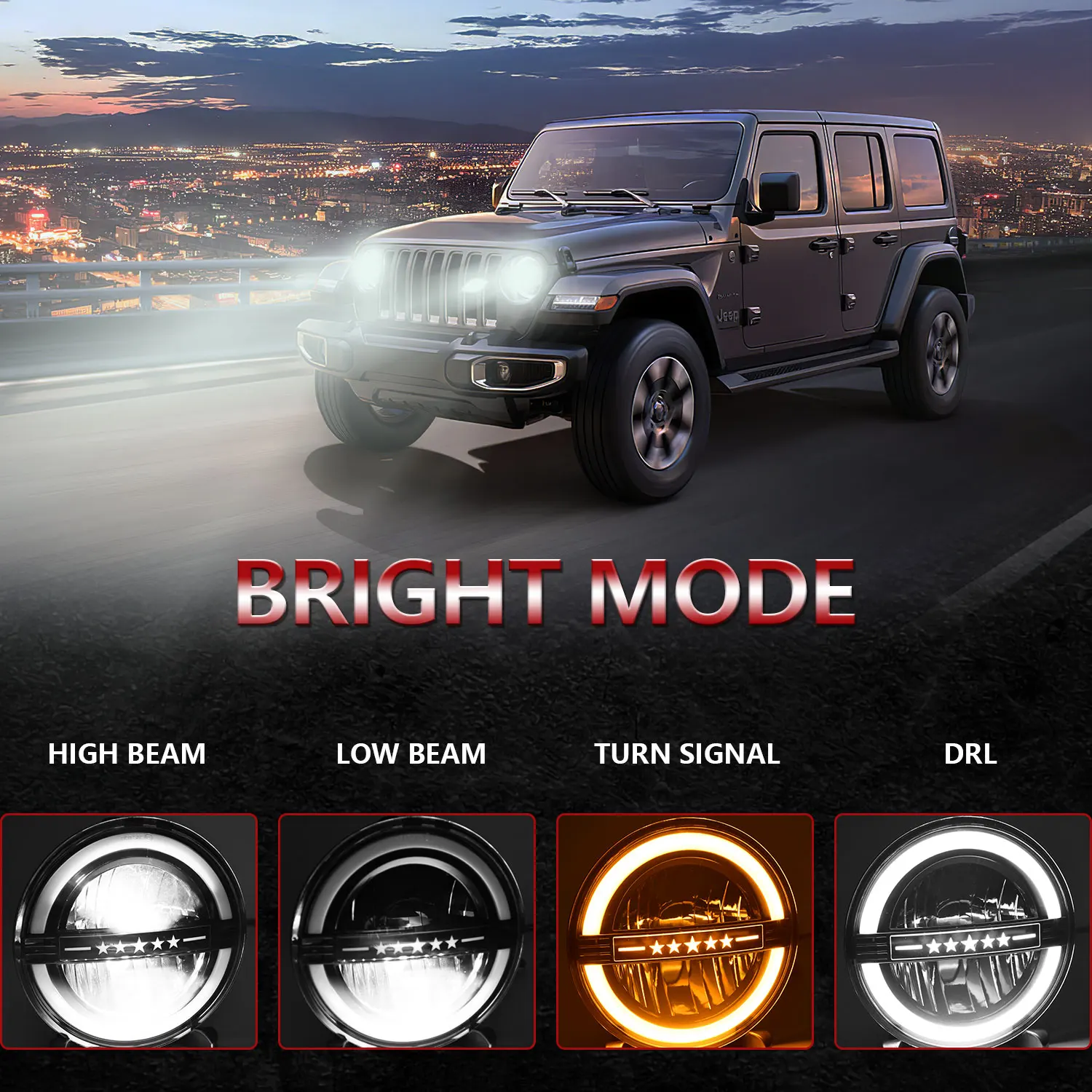 7 Inch Round 5 Star Halo LED Headlight DRL Hi/Lo Beam Amber Turn Signal Headlamp For Wrangler JK TJ CJ 4x4 Offroad
