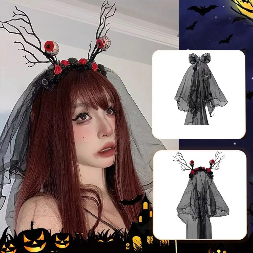 Fashion Ghost Halloween Hairband Veils LED Halloween Hair Hoop Headwear Luminous Mesh Hair Band Party Costume Props Gifts