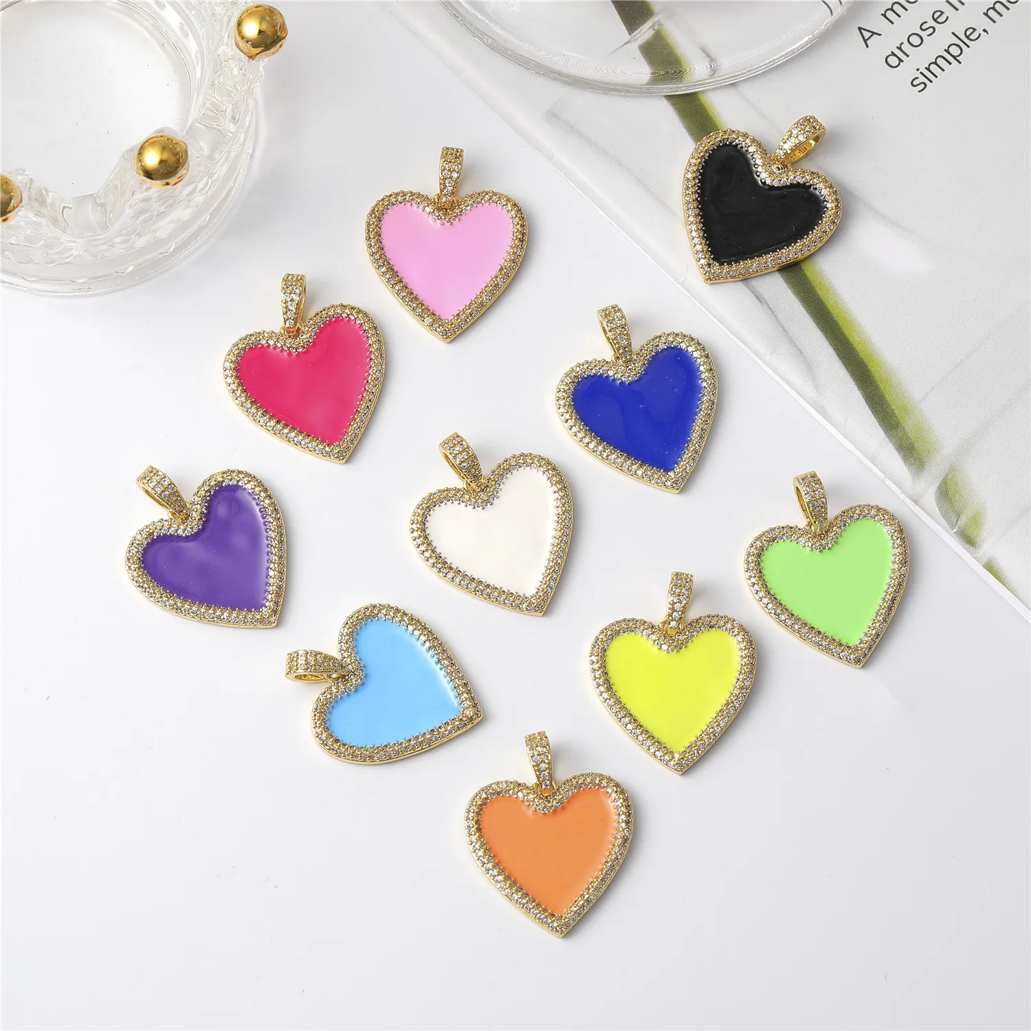

Fashion Colorful Heart Charms Rainbow Enamel Inlaid AAA Zirconia Charms Pendants For DIY Necklcae Bracelets Making Supplies