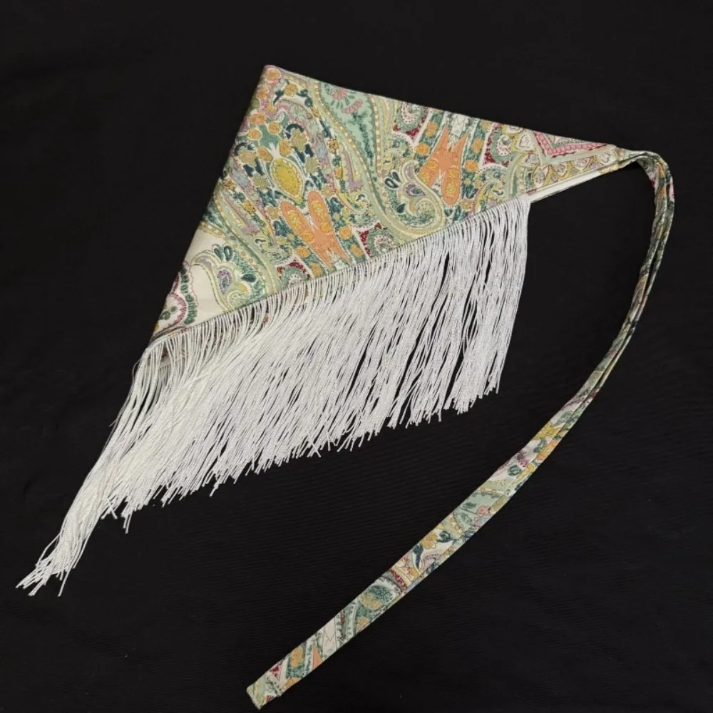 Chinese Style Ethnic Triangular Waistband Tassel Embroidered Printing Floral Triangular Belt Exquisite Clothing Accessories