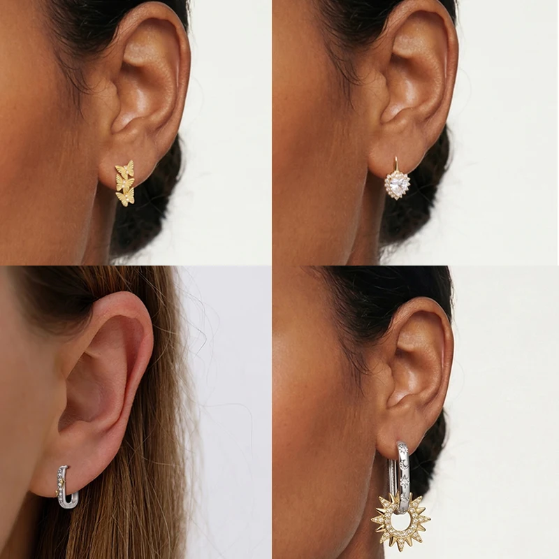 925 Sterling Silber Creolen Pfotenabdruck Blumenstrauß Kleeblatt Lavendel Fisch Bunter Schmuck Geschenk für Frauen und Mädchen – Detail 4