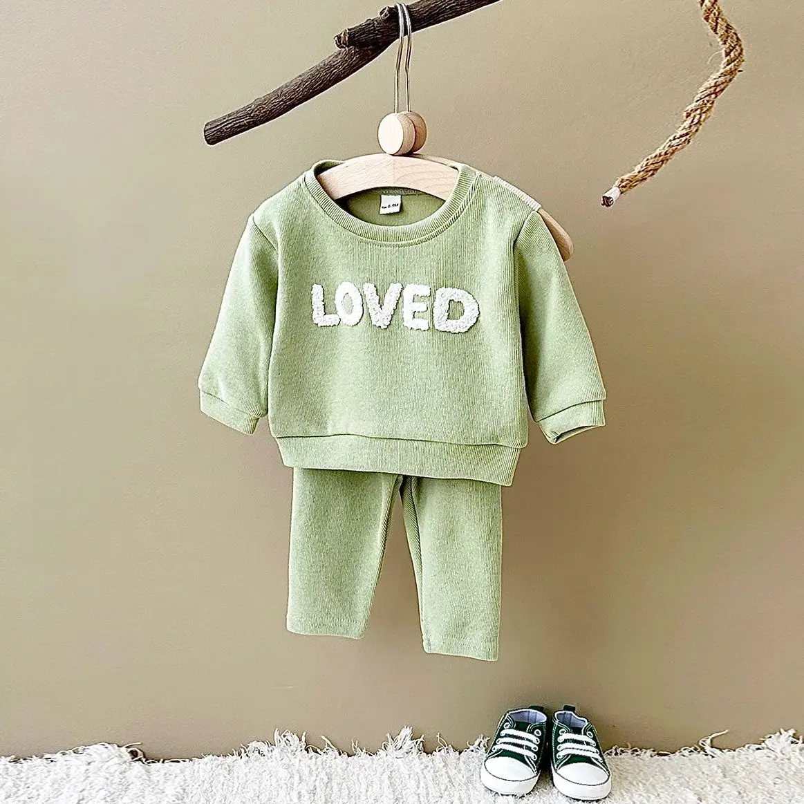 

2Pcs Newborn Baby Autumn Infant Outfit New Baby Boys Girls Clothes Pullovers Top+Pants Cotton Plush Letter Casual Wear Baby 0-3Y