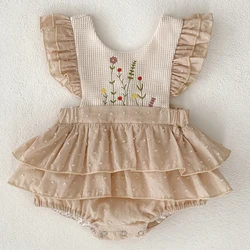 Floral Baby Girls Romper Summer Cozy Frill Lace Jumpsuit for Princess Girls Overalls Baby Party Dress Children Costumes 0- 24M