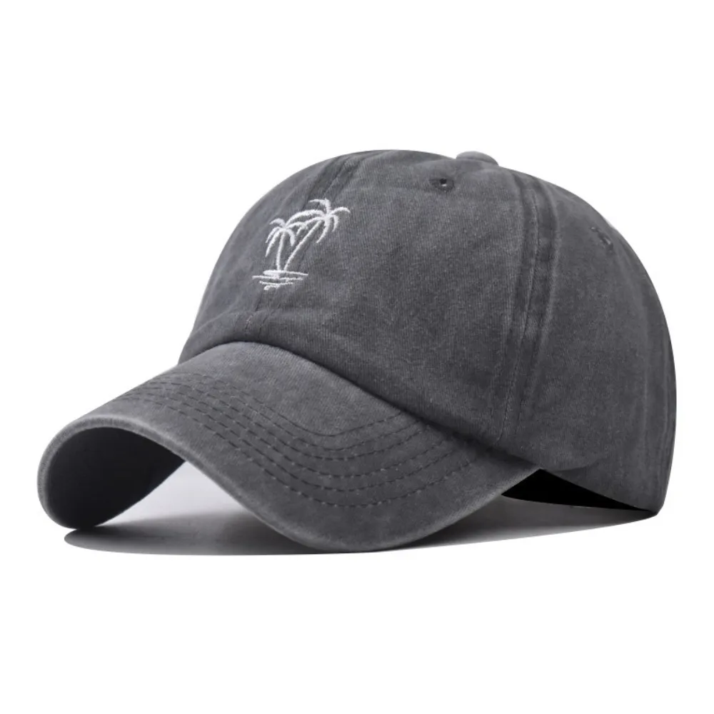 Soft Top Embroidered Coconut Tree Baseball Cap Thin Sunscreen Washed Cotton Baseball Cap Cute Peaked Cap Sun Hat Men