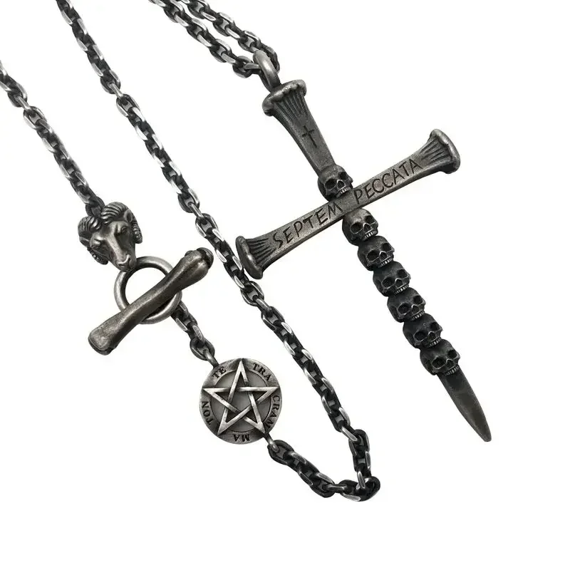 1PC Outdoor Multifunctional EDC Handheld Cross Pendant for Men\'s Necklaces, Self-defense Gothic  Accessories Chain