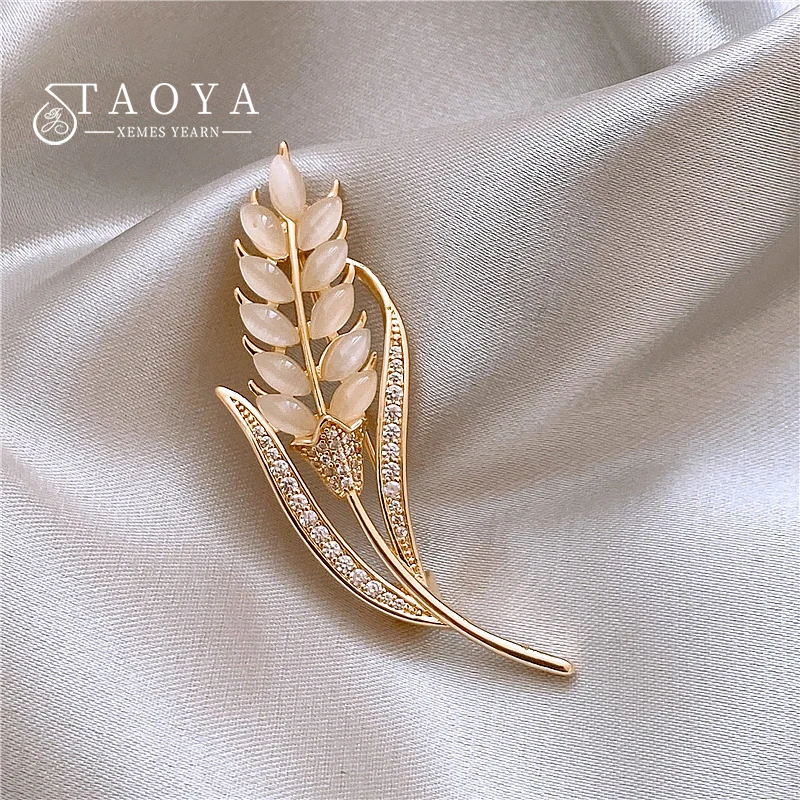 Women's High-end Luxury Micro Inlaid Zircon Opals Metal Wheat Ear Shaped Brooches 2025 Trendy Jewelry Pin and Badge Accessories