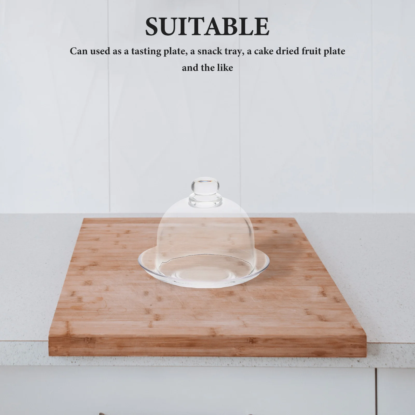 

Small Clear Glass Footed Tray with Dustproof Lid Stylish Serving Plate for Cakes Candies Fruits Snacks Decorative Presentation