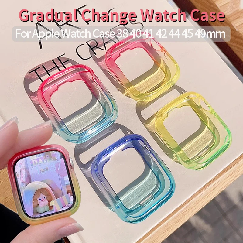 

Candy Color Gradual Change Cover for Apple Watch Case 49mm 45mm 40mm 44mm Soft Shell Protective Frame for IWatch 10 9 8 7 SE 6 5