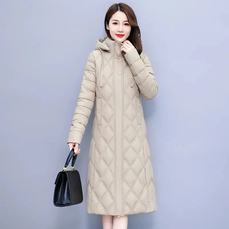 2025 Winter Lady Jacket Lengthened Style Women Padded Outerwear Parka Thickened Warm Down cotton Female hooded Coat oversize 8XL