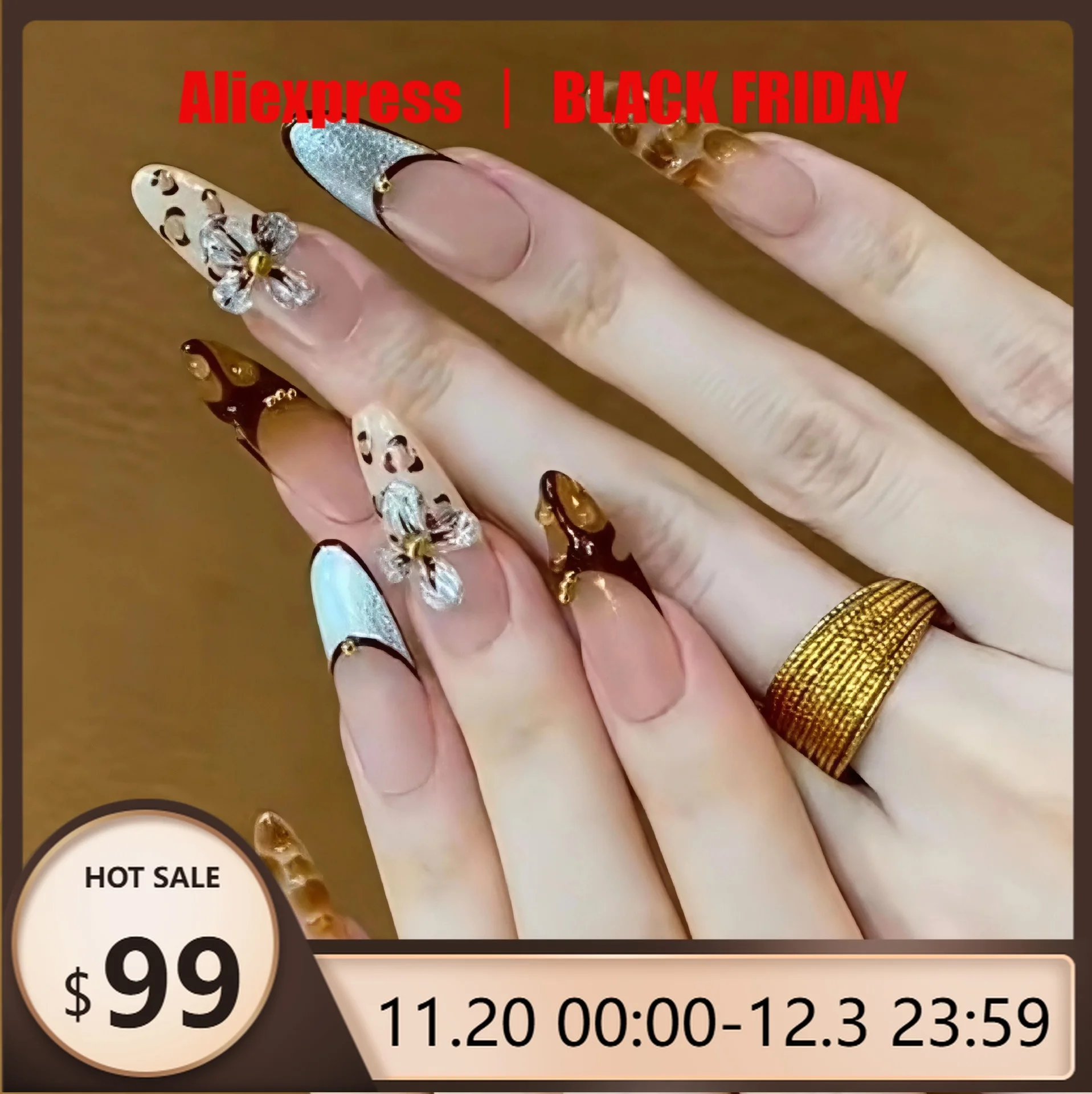

10pcs Butterfly French Hand-painted Gradient Brown Press on Nails Short Manicure Wearable Nail for Women and Girls False Nail
