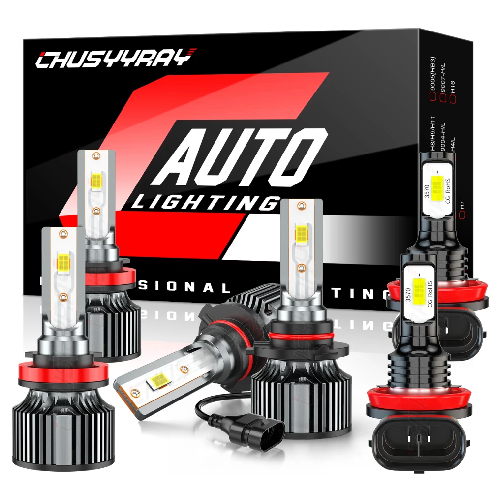 

6x 9005+H11+H11 LED Headlight & Fog Lights Bulbs 12V 6500K 20000LM Canbus No Error IP68 Waterproof 1:1 Same Size Plug and play