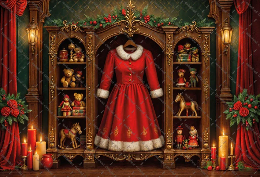 Mehofond 사진 배경 크리스마스 빈티지 산타의 워크샵 장난감 크리스마스 트리 아이 가족 초상화 장식 배경 사진 스튜디오