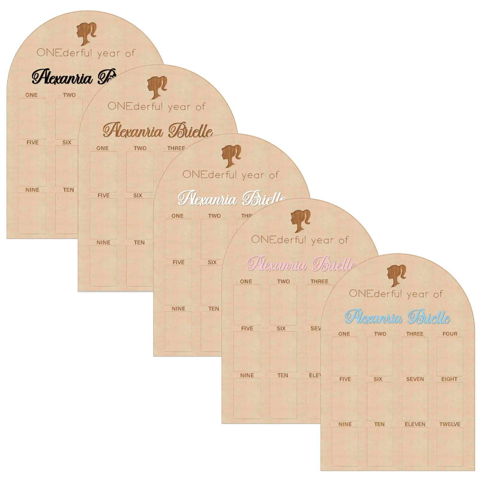 

Personalized "ONEderful YEAR OF" Baby Photo Board - Custom Name with 5 Color Options, 13 Photo Slots (16.65"x11.81")