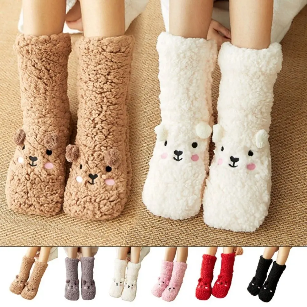 

Cute Embroidery Winter Floor Socks Cartoon Anti Slip Thick Thermal Socks Plush Thicken Warm Animal Graphic Socks Indoor