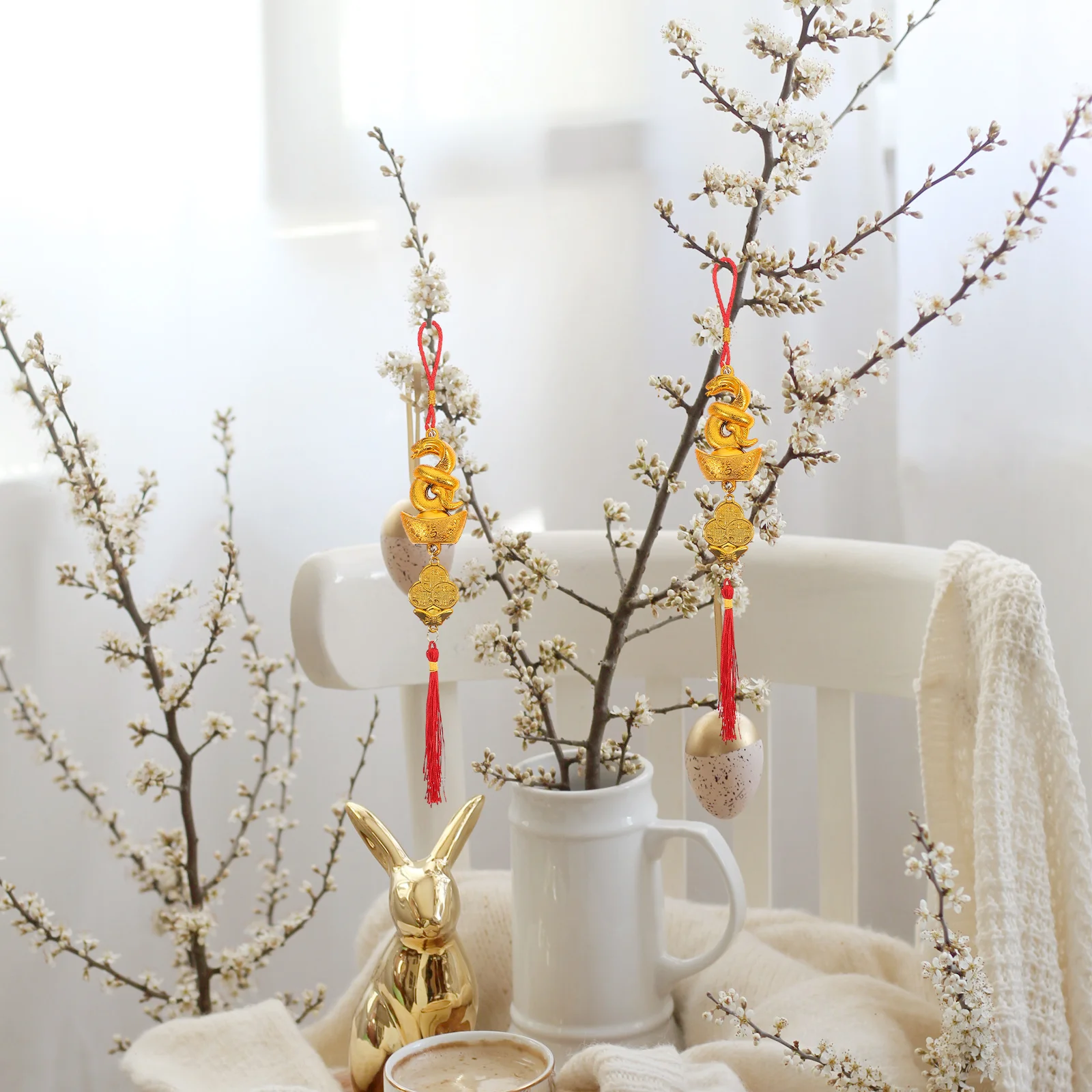 4 szt. Dekoracji na Święto Wiosny, chiński Nowy Rok, zawieszka z symbolem Roku Węża, ozdoba z frędzlami do domu, na drzwi, do samochodu, na okno, do bonsai